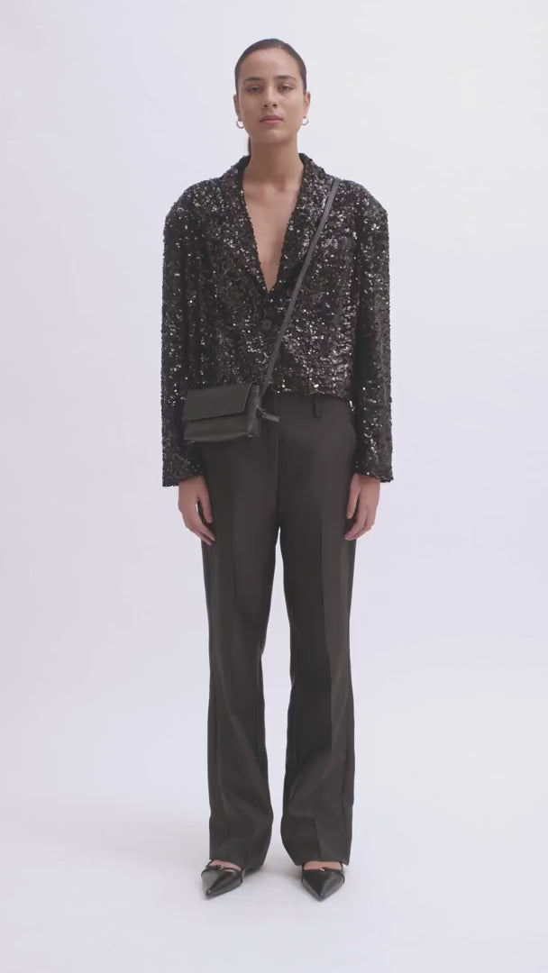 Second Female - Luxurious Sequin Crop Jacket - Black