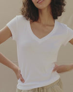 Load and play video in Gallery viewer, Splendid - Faye 1X1 V Neck Tee - White
