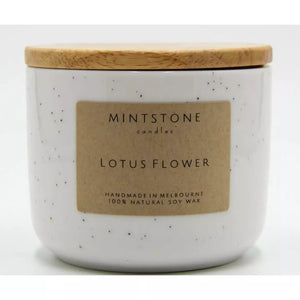 Mintstone | Medium Double Wick Soy Candle Ceramic Vessel Lotus Flower