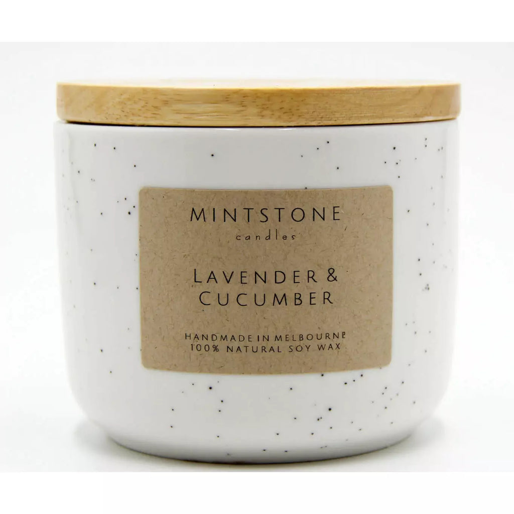 Mintstone | Medium Double Wick Soy Candle Ceramic Vessel Lavender And Cucumber