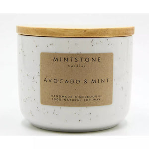 Mintstone | Medium Double Wick Soy Candle Ceramic Vessel Avocado & Mint