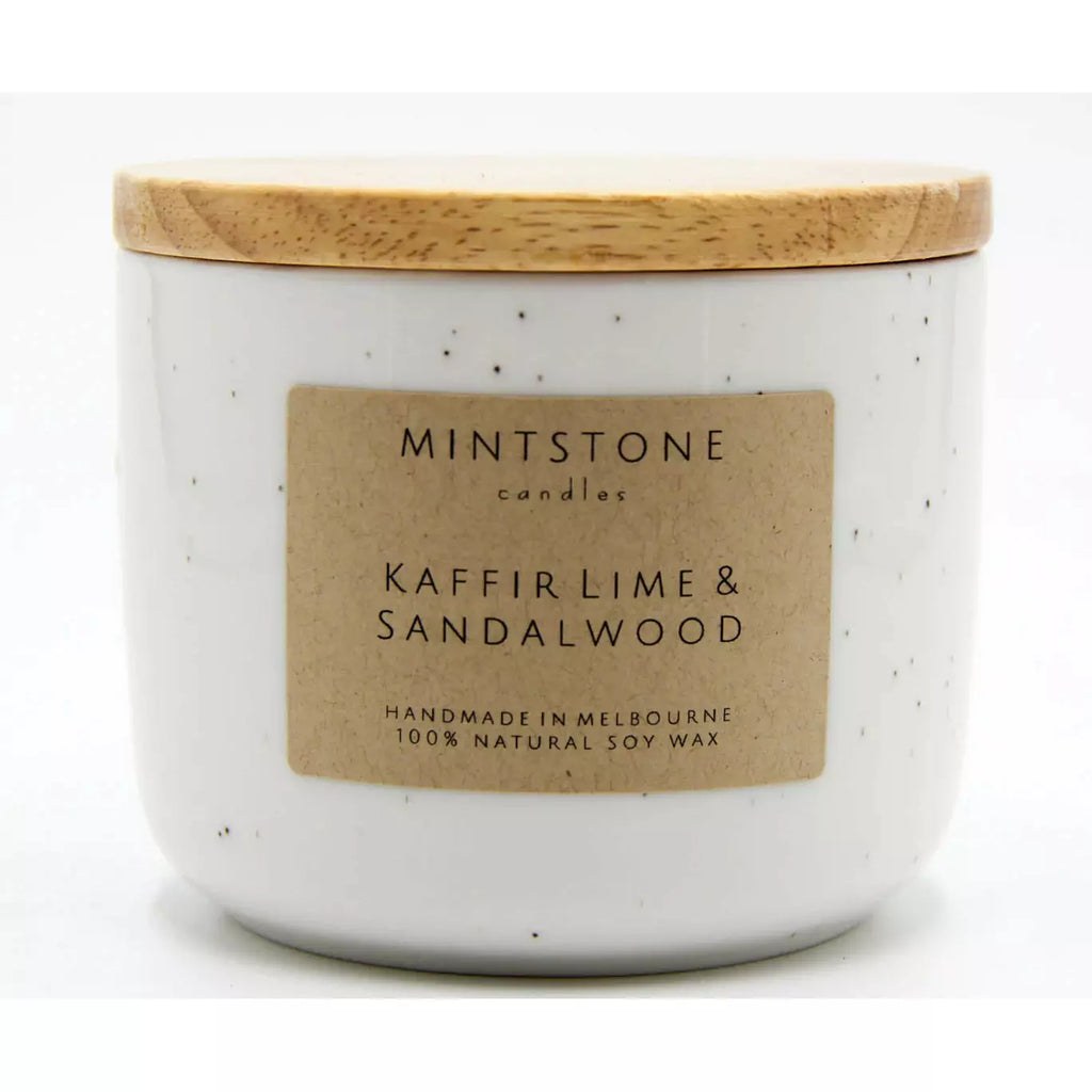 Mintstone | Medium Double Wick Soy Candle Ceramic Vessel Kaffir Lime And Sandalwood