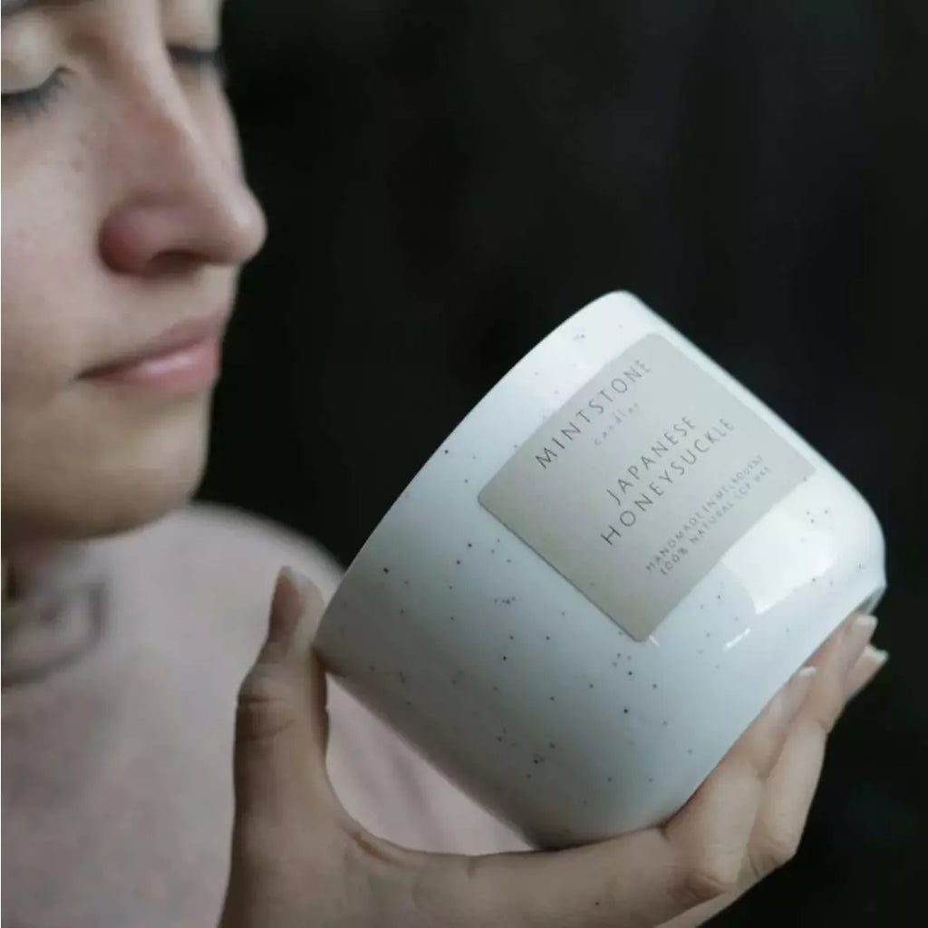 Mintstone | Medium Double Wick Soy Candle Ceramic Vessel Japanese Honeysuckle